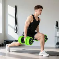 MODFU - 4-In-1 Halterset - Verstelbaar Gewichtenset 20 Kg - Met Halters Langhalter Kettlebell En Opdrukgrepen - Kunststof - Groen