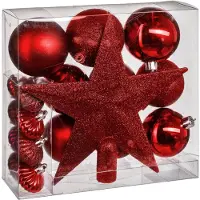 Konges Sløjd Kerstballenset 18 delig met kerstster rood - 18 stuks - Kerstbal - Kerstster - Kerstversiering - Roo