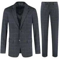 Gents - pak / kostuum stretch ruit - Polyblend - Blauw - Maat 58/58