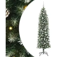 vidaXL Kunstmatige slanke kerstboom met 300 LED Groen en Wit 210 cm