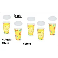 TakeAware 100x Milkshake beker Relax geel 450ml + 100x deksel - Karton - Drinken beker thema feest festival evenement fun diner milkshakebeker
