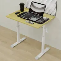 OKWISH Bureau Met Hoogteverstelling - Met Handslinger - Voor Thuiswerk En Studeren - Metaal En Houtlook - Compact Ontwerp