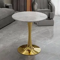 OKWISH Salontafel Rond - Minimalistisch Design Met Hoge Poten - Voor Woonkamer En Eethoek - Kunstmarmer Goud - Diameter 70 Cm