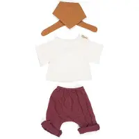 Miniland ML Poppen: KLEDIJ SET bordeau/wit voor jongen 32cm, 3-delig, trui, broekje en sjaaltje, met kleerhanger, 3+