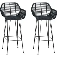 vidaXL Barkruk 2 st Zwart 55 x 52 x 105 cm Riet en Ijzer