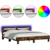 vidaXL Bedframe met hoofdeinde en LED gerookt eikenkleurig 160x200 cm