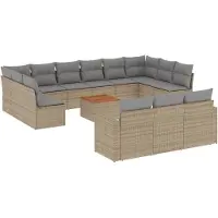 vidaXL 14-delige Loungeset met kussens poly rattan beige