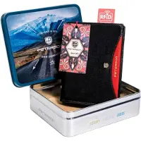 Peterson PTN 348.01 - Luxe Heren Portemonnee - Echt Leer - Verticaal - RFID Bescherming - Rood Accent