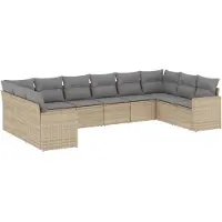 vidaXL 10-delige Loungeset met kussens poly rattan beige