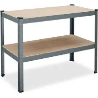Relaxdays werktafel staal - verstelbaar - tot 150 kg - 2 etages - garage - antraciet