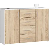 Akord Ladekast K45 met 4 Lades en 2 Deuren / Furniture Factory / Wit – Sonoma Eik / 110 x 80 x 35 cm