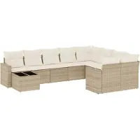 vidaXL 10-delige Loungeset met kussens poly rattan beige