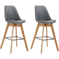 CLP Set van 2 barkrukken Metz, bekleed met kunstleer, met rugleuning en voetsteun | Kleur: bruin, frame: naturel
