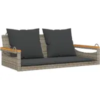 vidaXL Schommelbank met kussens 109x62x40 cm poly rattan grijs