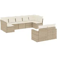 vidaXL 9-delige Loungeset met kussens poly rattan beige
