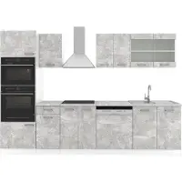 Vicco Complete keukeneenheid R-Line Beton 300 cm met hoge kast, met marmeren werkblad, Model 30226