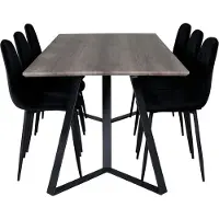 Ebuy24 MarinaGRBL eethoek eetkamertafel el hout decor grijs en 6 Polar Diamond eetkamerstal velours zwart.