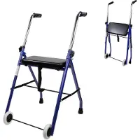Mobiclinic Emerita - Looprek met wielen - Lichtgewicht en Inklapbaar - Opvouwbaar - Rollator - Met 2 wielen - Gewatteerde zitting - In hoogte verstelbaar - Antislip - Blauw