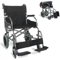 Mobiclinic Museo - Opvouwbare Transportrolstoel - Aluminium - Rem op handgrepen - Orthopedische rolstoel - Voetsteun - Armsteunen - Ultra-lichtgewicht - Zwart