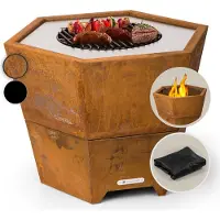 Blumfeldt Vuurschaal met Grillrooster, Stalen Vuurschaal 60 cm, Mobiel, Met Onderstel, Weerbestendig, Zeshoekig