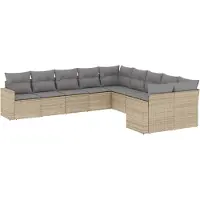 vidaXL 10-delige Loungeset met kussens poly rattan beige
