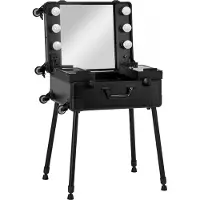 Activeshop Draagbare cosmetische werkstation koffer T-27 zwart met verlichting verrijdbaar verstelbare poten make-up station voor visagisten