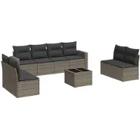 vidaXL 9-delige Loungeset met kussens poly rattan grijs