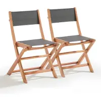 Oviala - Set van 2 inklapbare stoelen van eucalyptus hout en zwarte textilène - Sete