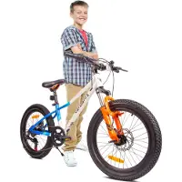 Sun baby Verdant Bike Kinderfiets voor jongens, 20 inch Wit Blauw Oranje, wielmaat te kiezen uit 6 versnellingen Shimano van 6 tot 10 jaar in hoogte verstelbaar