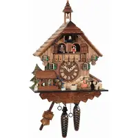 Engstler - 4484_QMT - Koekoeksklok - Kwarts - Notenhout - met muziek met dansend paar - 35 cm