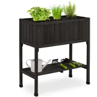 Relaxdays moestuinbak op poten - met folie - 80 x 74 x 38 cm - tuin, balkon & terras - dennenhout - zwart