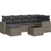 vidaXL 7-delige Loungeset met kussens poly rattan grijs