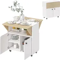 HOMCOM Opklapbare Eettafel Spaanplaat, staal 70L x 83B x 75H cm Wit + Natuurlijk hout