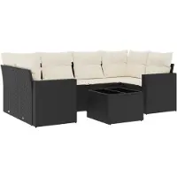 vidaXL 7-delige Loungeset met kussens poly rattan zwart