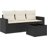 vidaXL 4-delige Loungeset met kussens poly rattan zwart