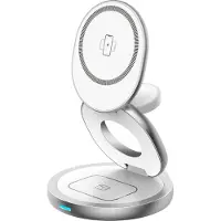 Force Power , Draadloos Qi 3 / MagSafe Oplaadstation 15W 3 Zones Opvouwbaar, Wit / Grijs