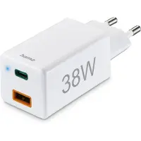 Hama Snellader - 38W Oplader - Power Delivery (PD) - 1x USB-C - 1x USB-A - Mini-oplader - Geschikt voor Smartphones, tablets en andere apparaten - Reisoplader - Wit