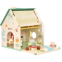 ClassicWorld houten poppenhuisje - poppenhuis met tuintje en accessoires.