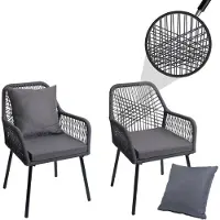 Mendler Set van 2 tuinstoelen -O12, zit-/rugkussen aluminium touwvlechtwerk Rope ~ antraciet, bekleding donkergrijs