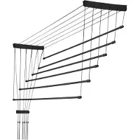 Kadax Plafondwasdroger, wasdroger voor het plafond 6, wanddroger met polyethyleen beklede stalen spijlen, plafonddroger, draagvermogen 12 kg (6x 130/zwart)