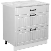Vicco Fame-Line Keukenonderkast – 80 cm met 3 laden, WB Marmer Wit Landhuis