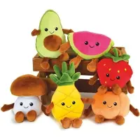 Jemini Fruity's crate of 6 very soft fruit and vegetable plush toys +/- 17 cm