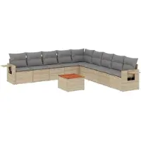 vidaXL 10-delige Loungeset met kussens poly rattan beige
