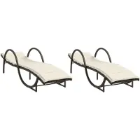 vidaXL Ligstoelen 2 st met kussens poly rattan bruin