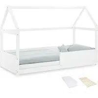 Homestyle4u Kinderbed 90x200 cm - Vloerbed met matras - Huisbed Wit
