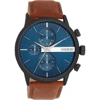 Oozoo Timepieces - Zwarte horloge met bruine leren band - C11222