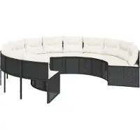 vidaXL Tuinbank met kussens rond poly rattan zwart