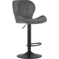 Leobert Barkruk WEST – Velvet Grijs, Zwarte Basis, Rugleuning, Verstelbare Hoogte, 360° Draaibaar, Comfortabele Voetsteun, Antislip Onderstel, Modern Design, Max. 110 kg