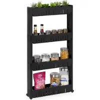 Markenlos Nichekast, 4 planken, smalle nichekast voor badkamer en keuken, breedte x hoogte x diepte: 101x12,5x54 cm, rollende kast van kunststof, zwart
