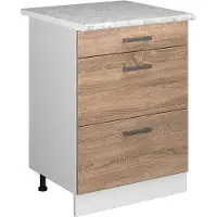 Vicco R-Line Keukenonderkast – 60 cm met laden, met marmeren werkblad Sonoma